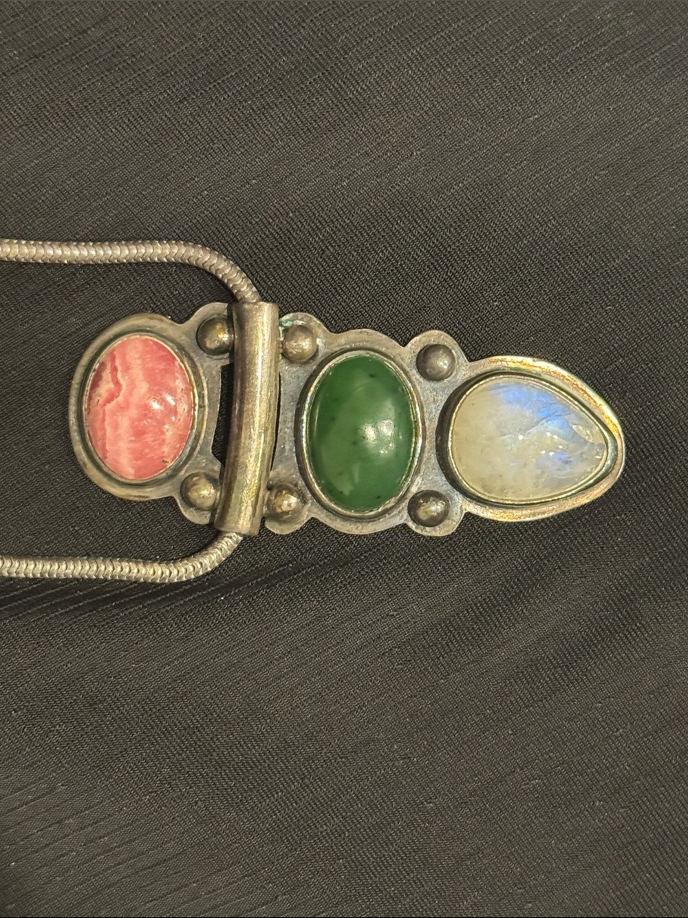 Vintage Mexican 3-Stone Opal Pendant Necklace - Picture 4 of 8